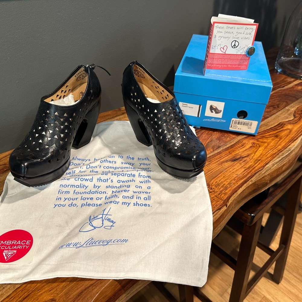 John Fluevog Black Perforated Heeled Boots